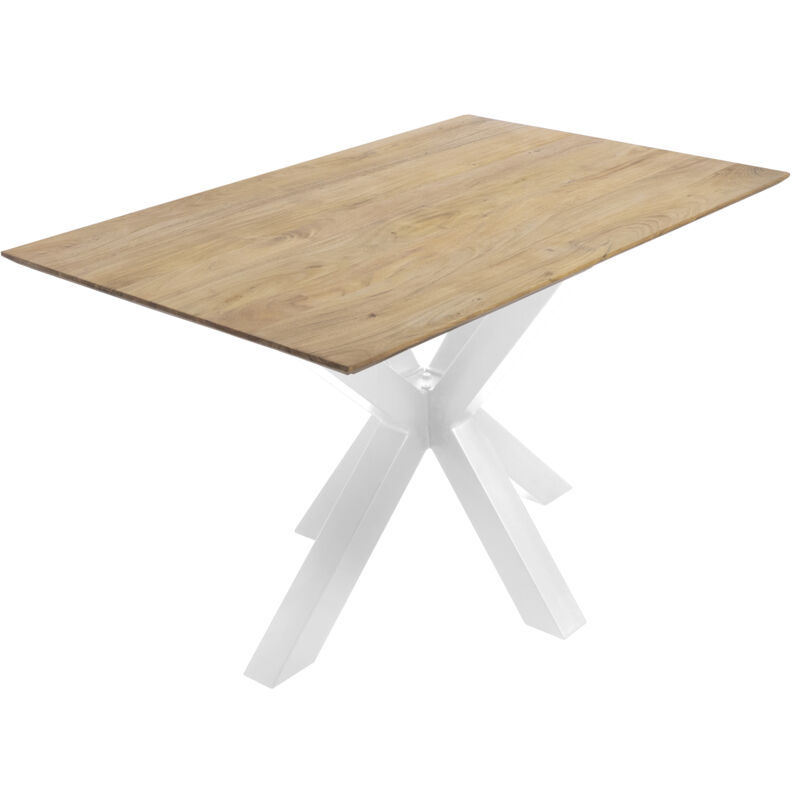 Esstisch 140x80cm Akazie massiv eichenfarben schweizer Kante Spider-Gestell weiß dean