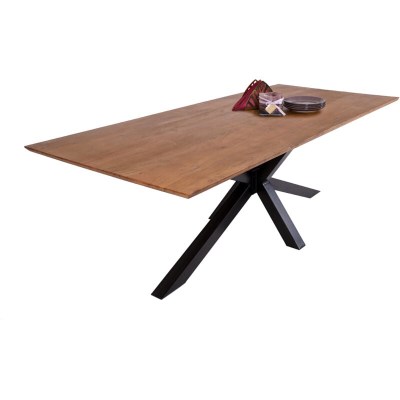 Esstisch 180 x 90 cm Akazie massiv nussbaumfarben schweizer Kante Spider-Gestell abby