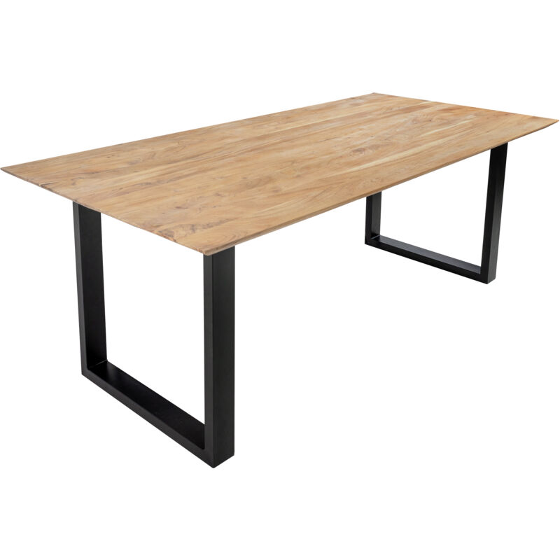 Esstisch 180x90 cm Akazie massiv eichenfarben schweizer Kante U-Gestell schwarz DEAN