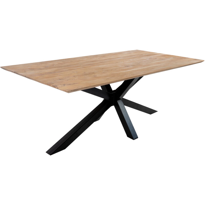 Esstisch 180x90cm Akazie massiv eichenfarben schweizer Kante Spider-Gestell schwarz dean