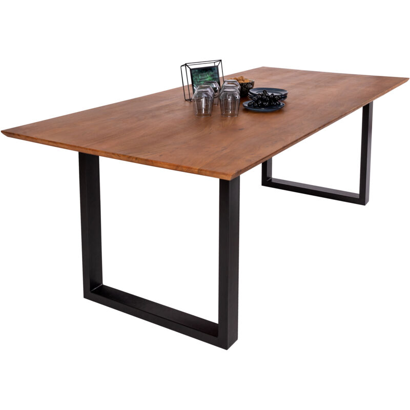 Esstisch 220x100cm Akazie massiv nussbaumfarben schweizer Kante U-Gestell atlanta