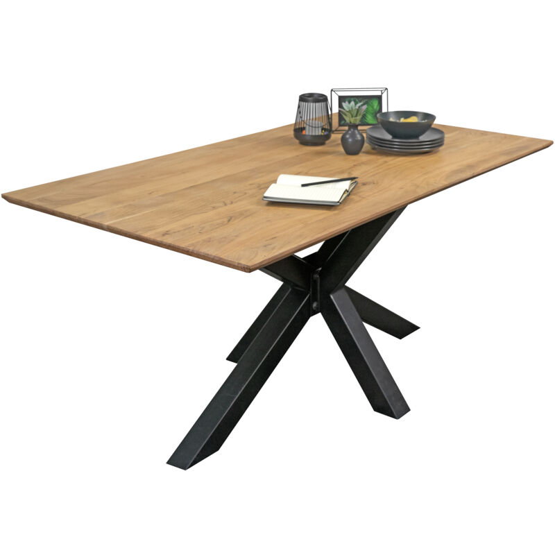 Esstisch 280 x 100 cm Akazie massiv naturfarben Schweizer Kante Spider-Gestell ABBY