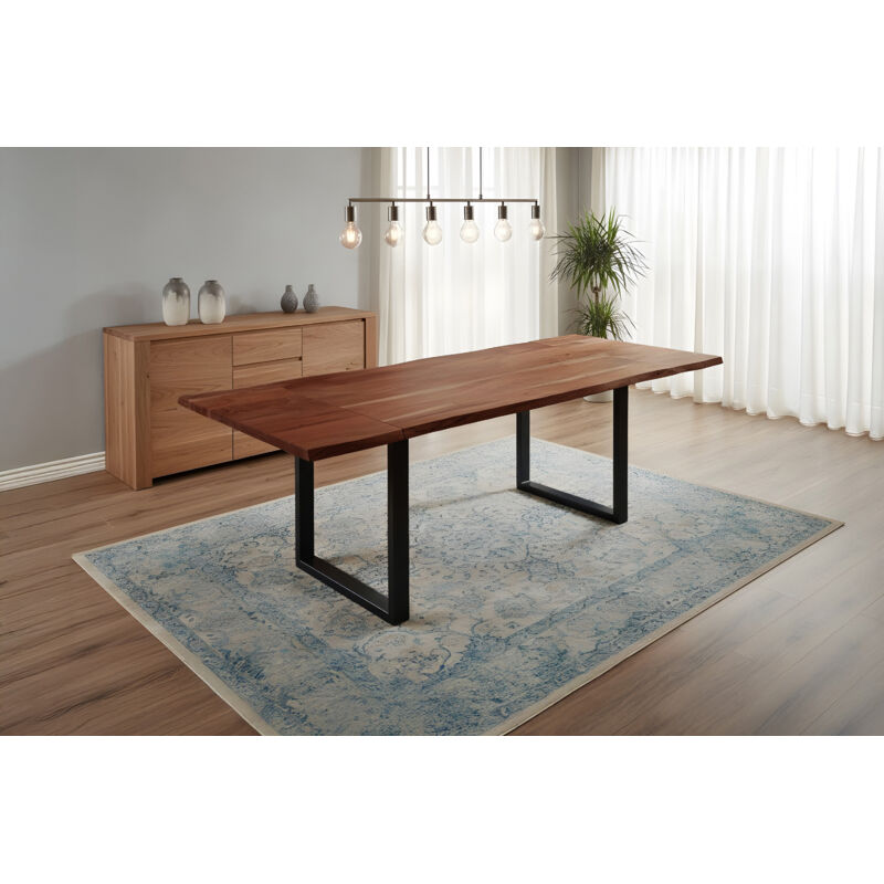 Esstisch Baumkante Akazie nuss 160(260)x90 Ansteckplatten schwarz adina