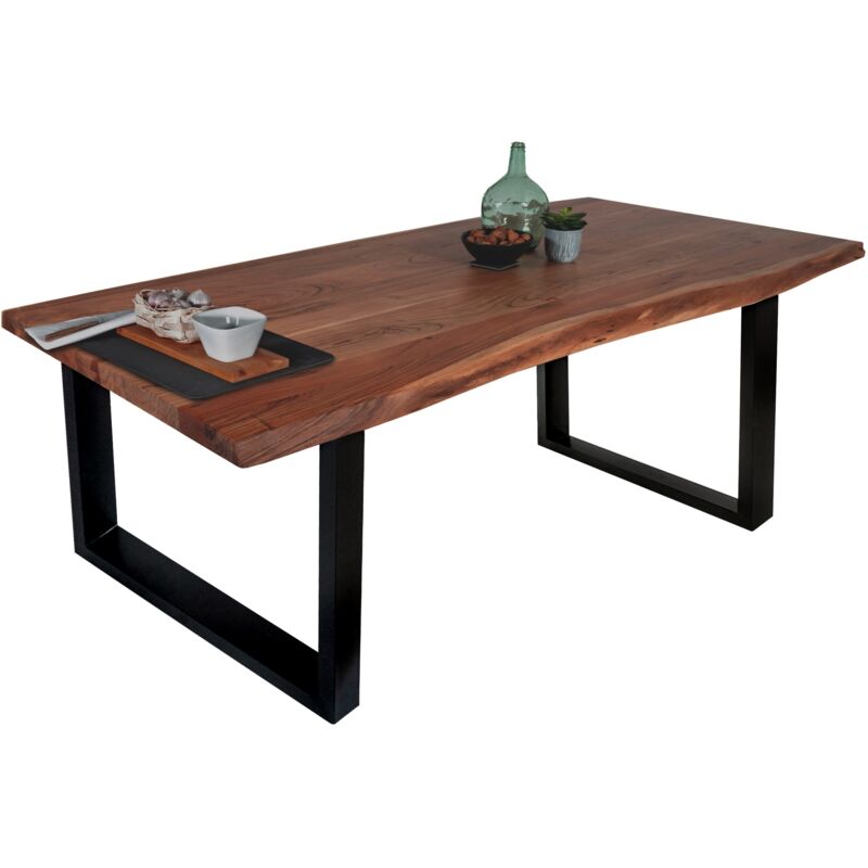 Sam Outillage - Esstisch Baumkante massiv Akazie Nussbaum 160 x 85 U-Gestell schwarz thea