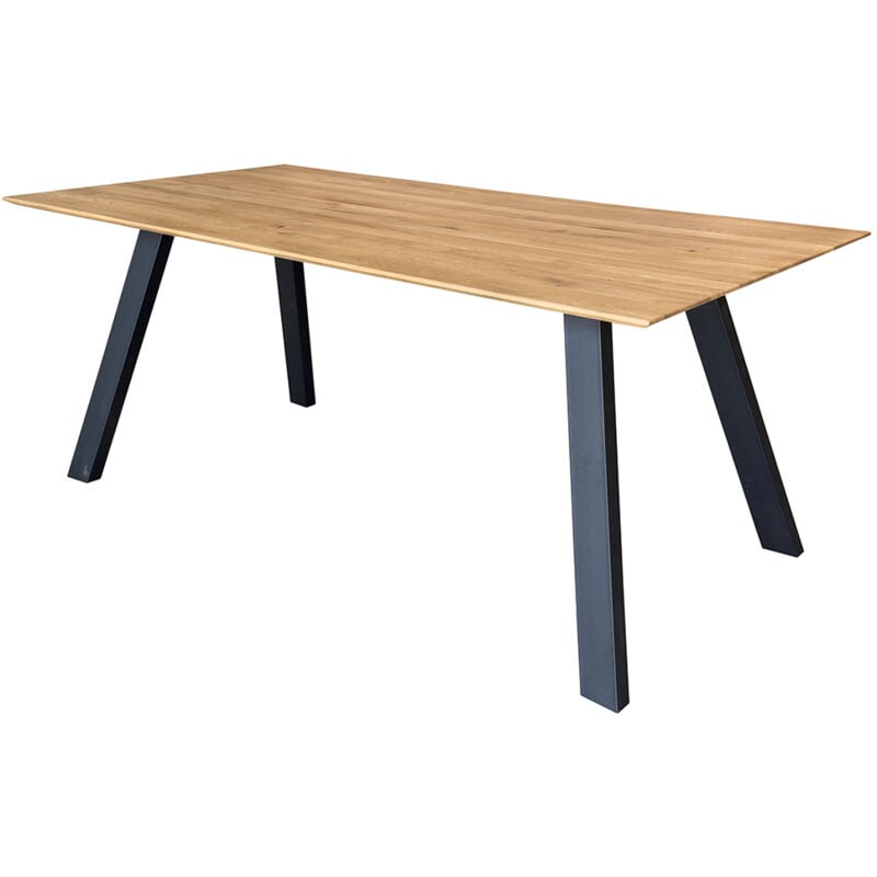 Lomadox - Esstisch 160x90cm mit Schweizer Kante, Wildeiche massiv geölt, Metallfußgestell, TISDALE-69