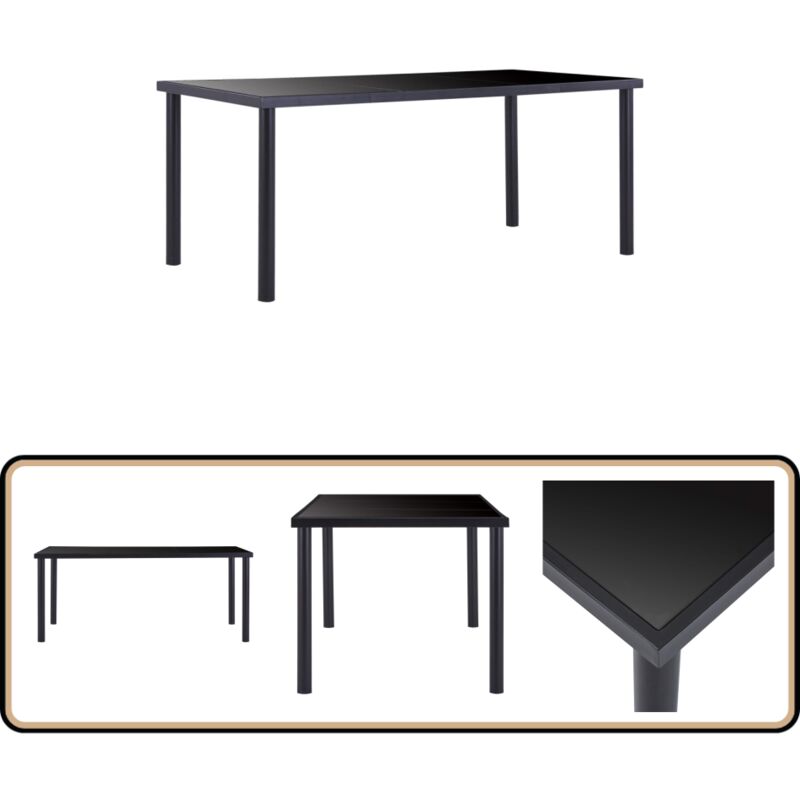 Esstisch Schwarz 180 x 90 x 75 cm Hartglas - Esstisch - Schwarzer Esstisch - Glas Esstisch - Metall Esstisch - Moderner Esstisch