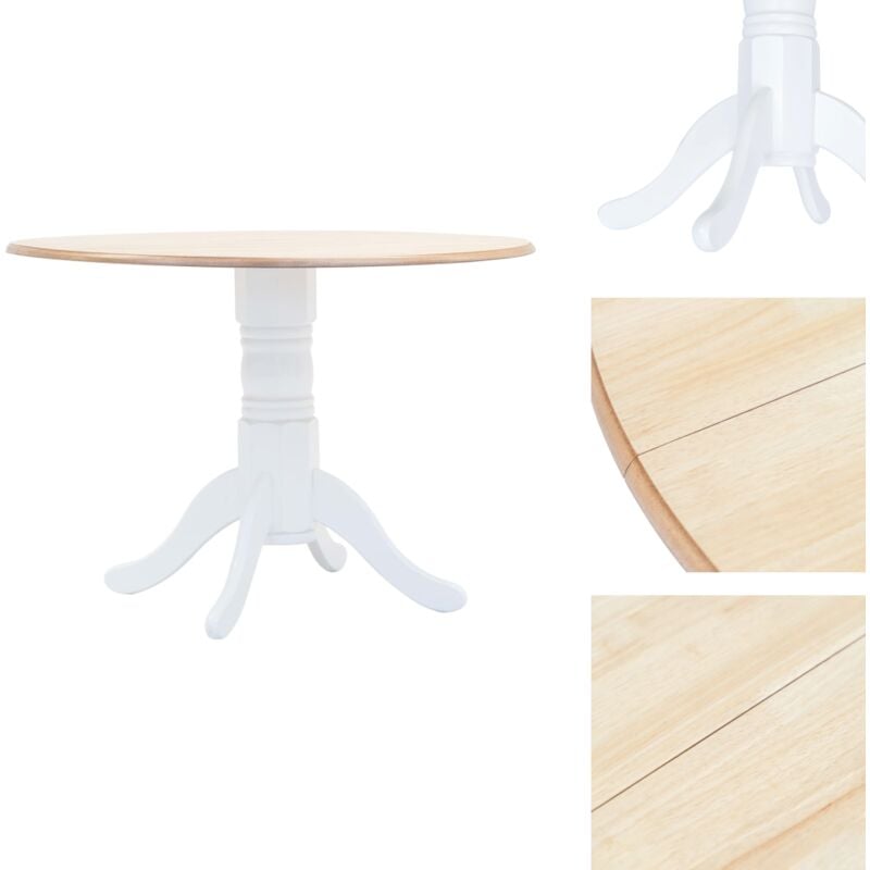 Esstisch Weiß und Braun 106 cm Massivholz Gummibaum - Holztisch - Esstisch - Wohnzimmertisch - Küchentisch - Weißes Möbelstück