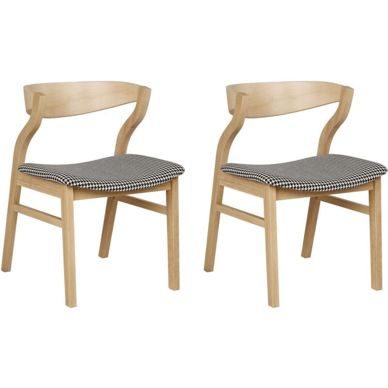 Esszimmerstuhl 2er Set Schwarz-Weiß Stoffbezug Helle Holzbeine Hohe Rückenlehne Retro Klassisches Design für Wohnzimmer Esstisch Gastronomie