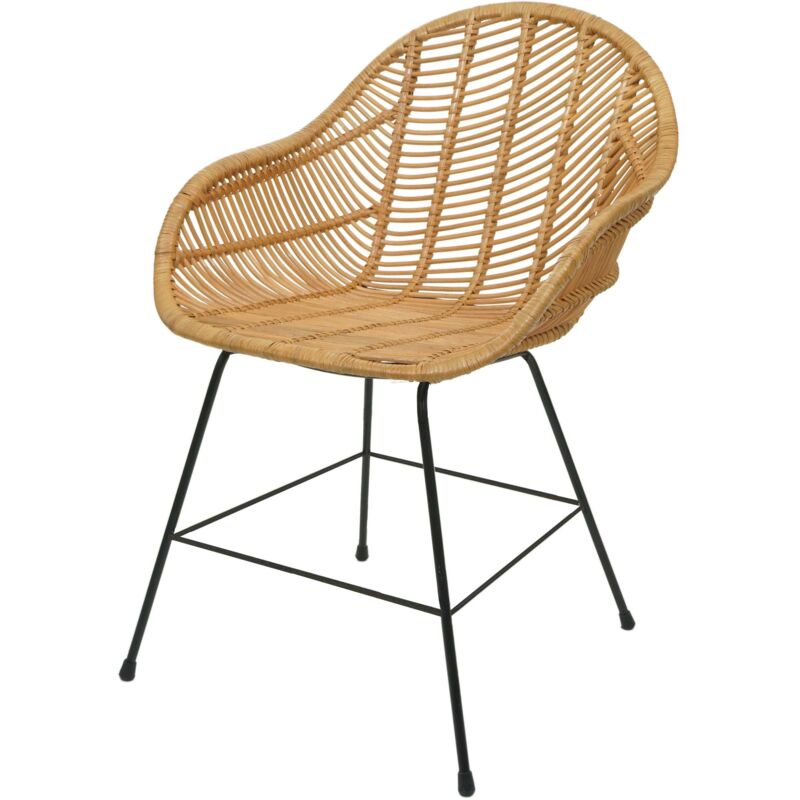 Esszimmerstuhl HHG-086, Küchenstuhl Korbstuhl Rattansessel Rattanstuhl Stuhl, Kubu Rattan Metall