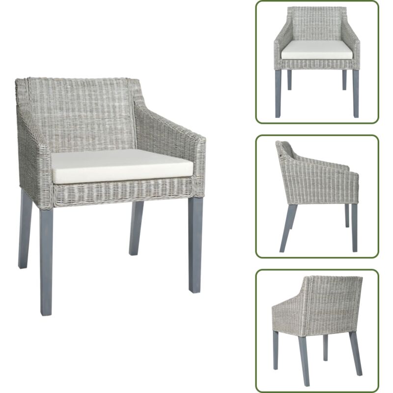 Esszimmerstuhl mit Kissen Grau Natur Rattan - Esszimmerstuhl - Rattanstuhl - Lounge Chair - Sitzmöbel - Wohnzimmersitzmöbel