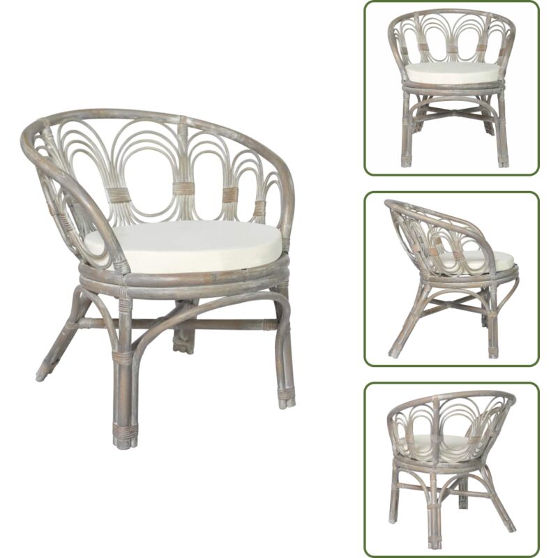 Vidaxl - Esszimmerstuhl mit Kissen Grau Natur Rattan Leinen - Esszimmerstuhl - Rattanstuhl - Sitzkomfort - Wohnzimmerstil - Gartenmöbeln