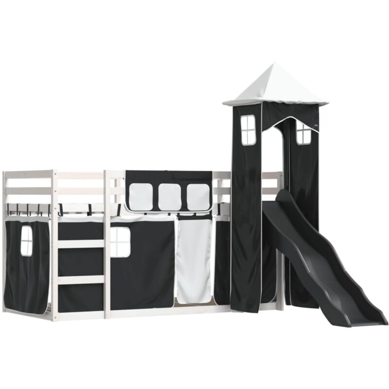 Etagenbett mit Rutsche und Gardinen Weiß und Schwarz 80x200 cm vidaXL
