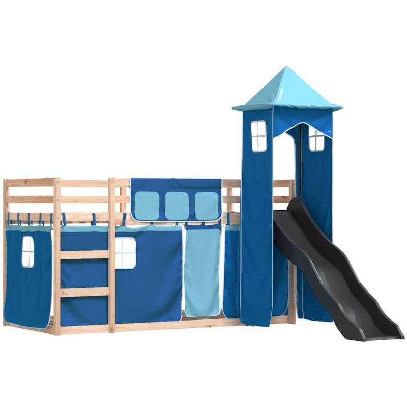 Etagenbett mit Rutsche und Gardinen Blau 80x200 cm Vidaxl 454705