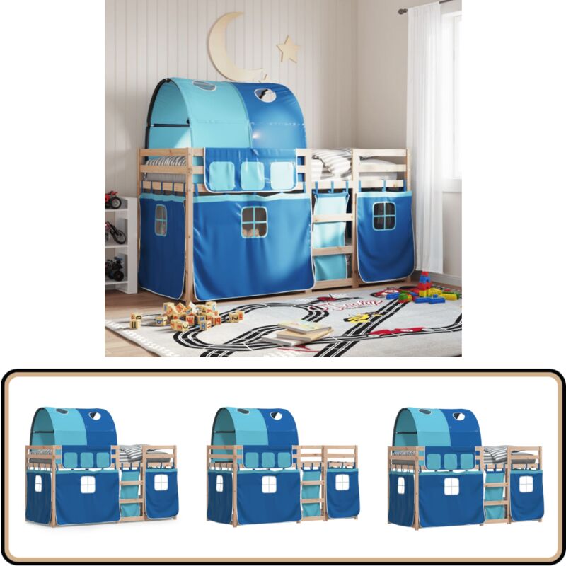 Etagenbett mit Vorhängen Blau 80x200 cm Massivholz Kiefer - Kinderzimmermöbel - Hochbett - Etagenbett - Jugendzimmer - Holzbett