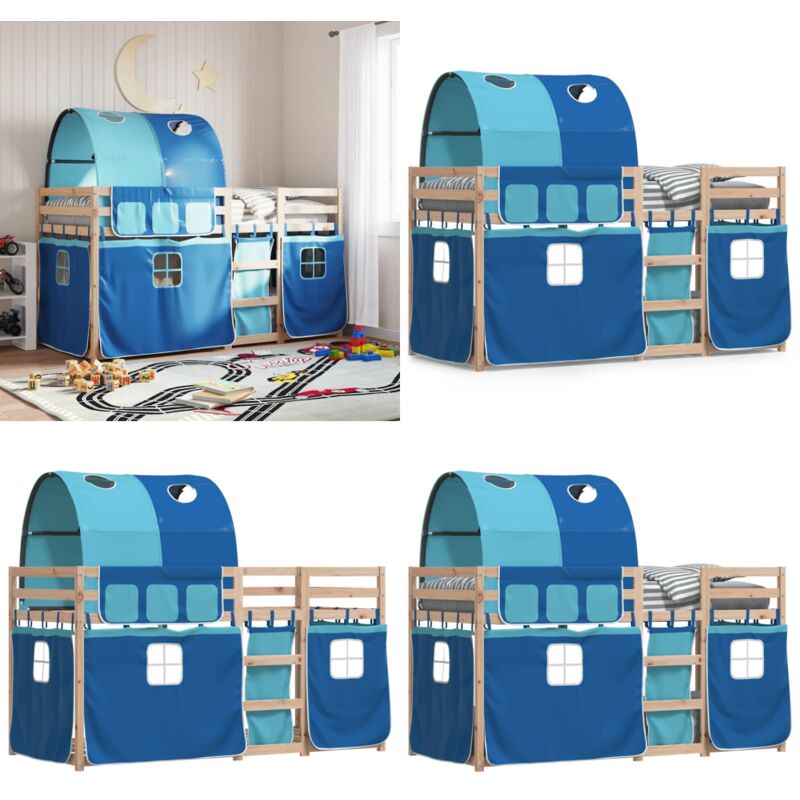 Etagenbett mit Vorhängen Blau 80x200 cm Massivholz Kiefer - Kinderzimmermöbel - Hochbett - Etagenbett - Jugendzimmer - Holzbett - Home & Living