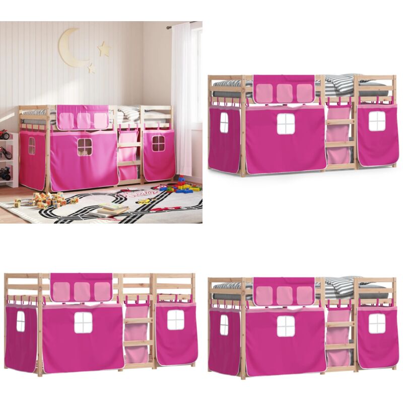 Etagenbett mit Vorhängen Rosa 80x200 cm Massivholz Kiefer - Kinderzimmermöbel - Hochbett - Etagenbett - Jugendbett - Holzbett - Home & Living