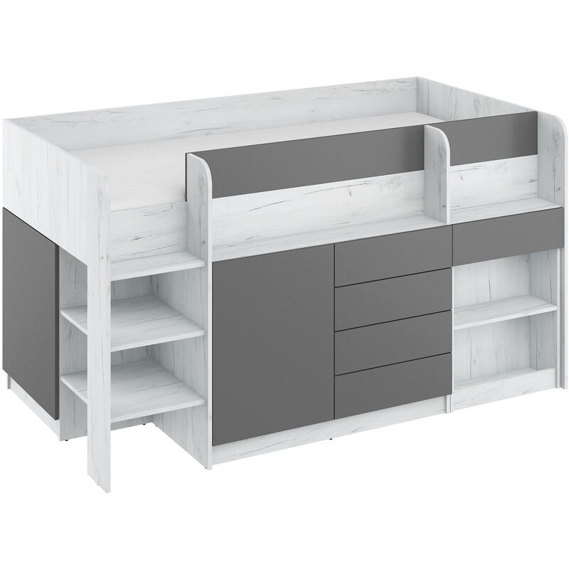 Etagenbett smile links handwerk weiß / graphit