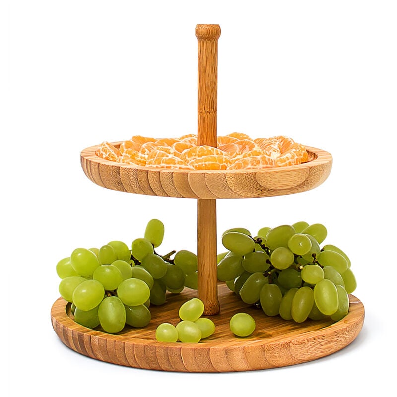 Etagere Bambus, HxD: 25 x 25 cm, 2-stöckige Obstetagere, für Gebäck, Snacks, Nüsse, Servierplatte, natur - Relaxdays