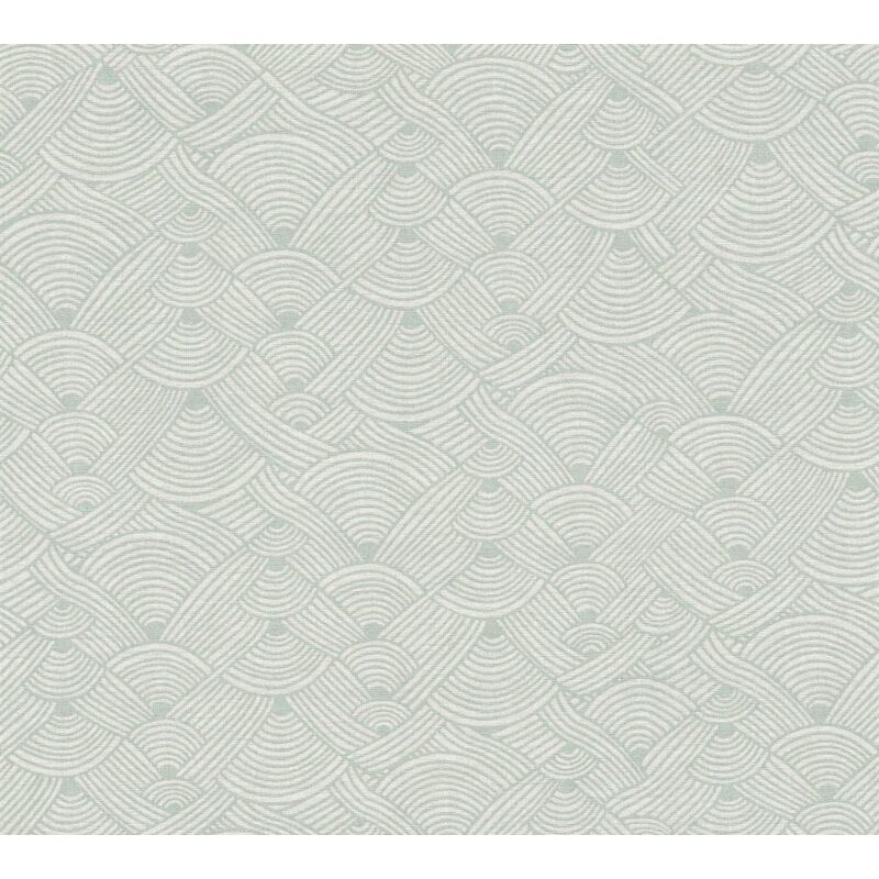 Profhome - Ethno Tapete 387423 heißgeprägte Vliestapete leicht strukturiert mit grafischem Muster matt grün weiß minz-grün 5,33 m2