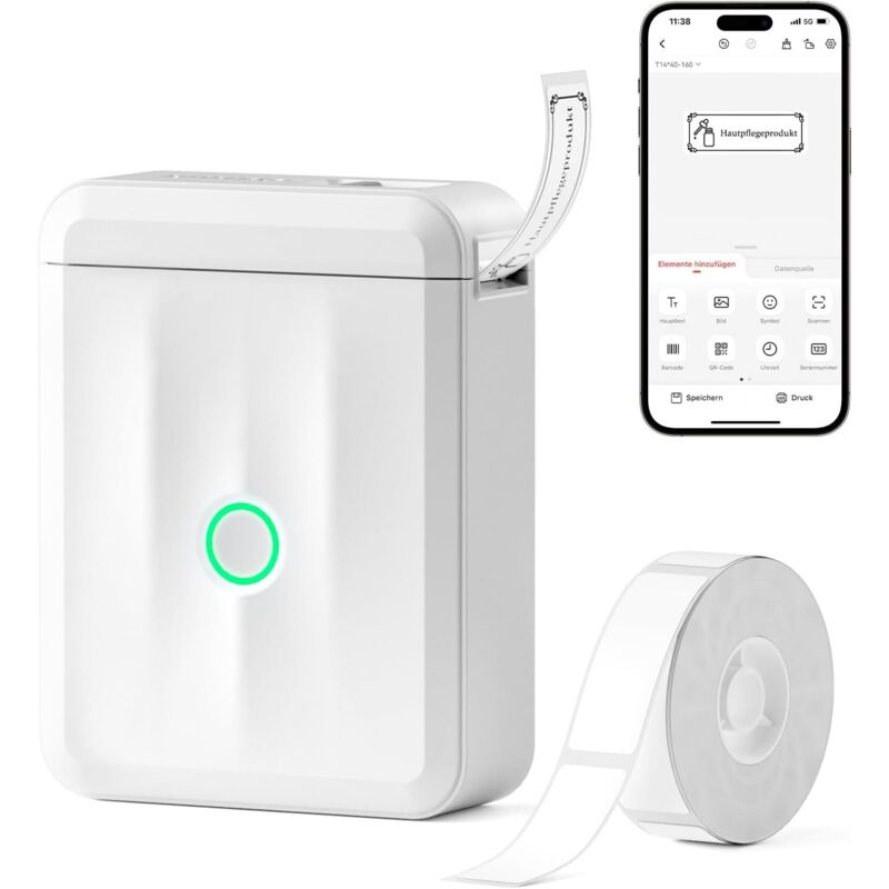Etikettendrucker Upgrade, Mini Bluetooth Etikettiergerät Beschriftungsgerät Selbstklebend, Tragbares Sticker drucker Label Printer mit iOS Android,