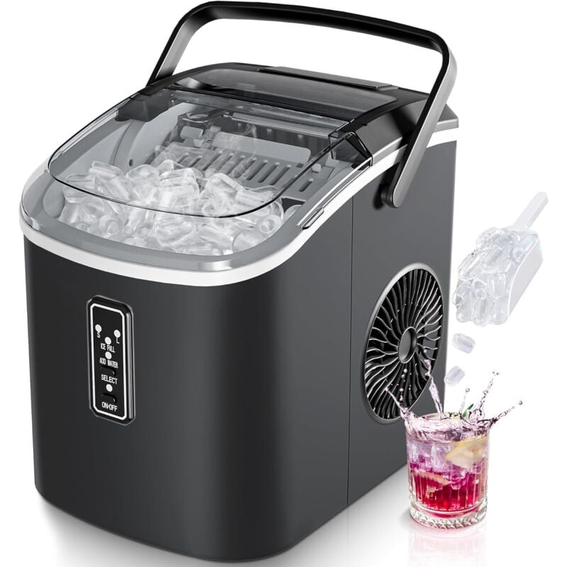 Euhomy - Eiswürfelmaschine Klein, 9 Würfel in 6 Minuten Bereit, 12 Kg/Day, Selbstreinigend, Mit Tragegriff, Korb Und Schaufel