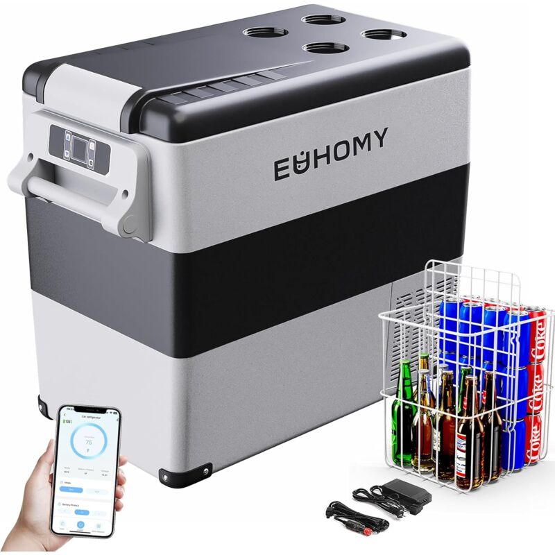 EUHOMY Kompressor Kühlbox 55L, Kühlbox Auto Kompressor mit 12/24V DC & 240V AC, tragbarer Kühlschrank Gefrierschrank Kühlschrank Kühler für Auto, RV,