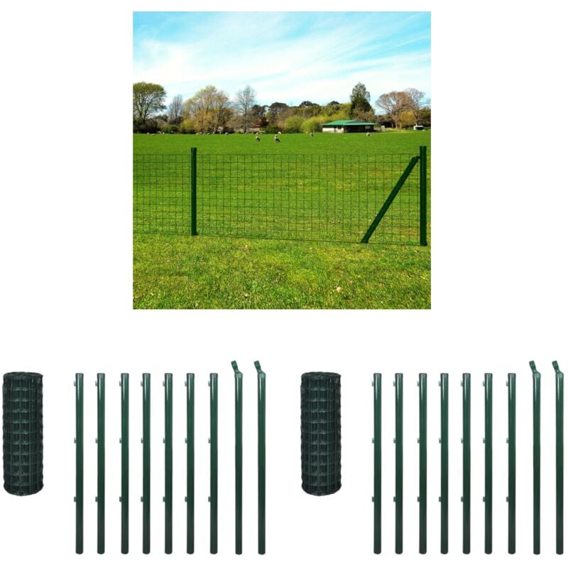 Eurozaun Stahl 10x1,5 m Grün - Metallzaun - Gartenzaun - Stabilisierter Zaun - Einfacher Aufbau - Wetterfest - Home & Living