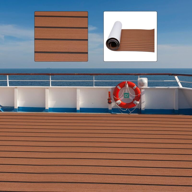 Eva Schaum Bodenbelag, Teakholz Boat Bodenbelag Teppich, rutschfeste Selbstklebende Marine Matte für Bootsdecks, Wohnmobilen, Schwimmdocks, 269x89cm