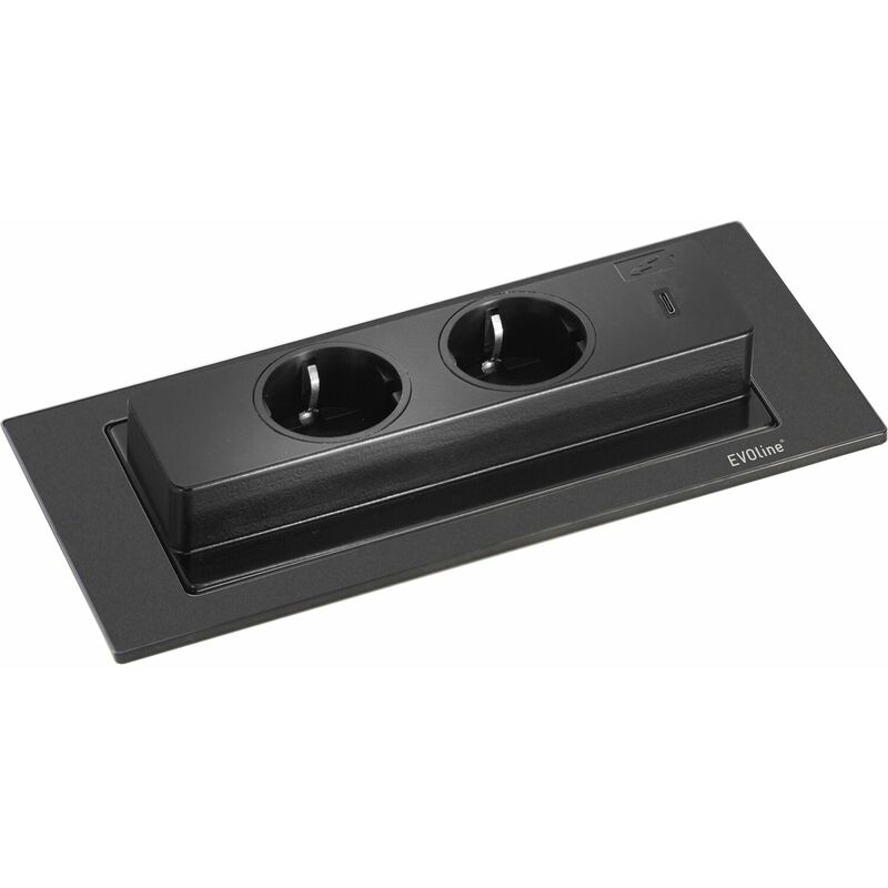 Backflip Steckdose - versenkbare Steckdose 2 fach mit usb-c Charger, Kunststoff / Metall schwarz matt - Evoline