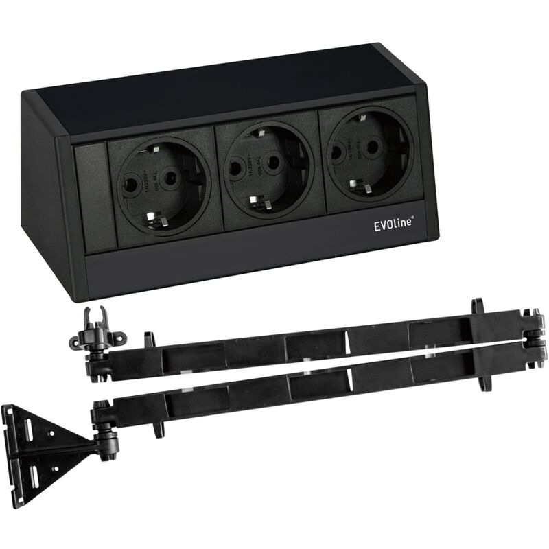 Evoline - R-Dock Steckdose für Schublade mit Wing Kabelführung - 3er Steckdose, schwarz 230V