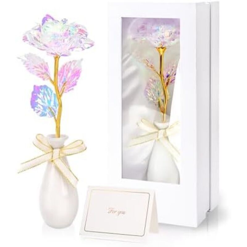 Ewige Rose Geschenke Für Frauen zum Muttertag - Kunstrose mit 24K Goldfolie & Kristallvase, Muttertagsgeschenk für Mama, Oma, Ehefrau & Freundin