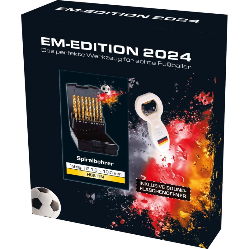 Exact - Spiralbohrer-Set 'EURO2024' Ø1,0-10,0mm, HSS-TiN, 19-tlg., DIN338, inkl. Sound-Flaschenöffner