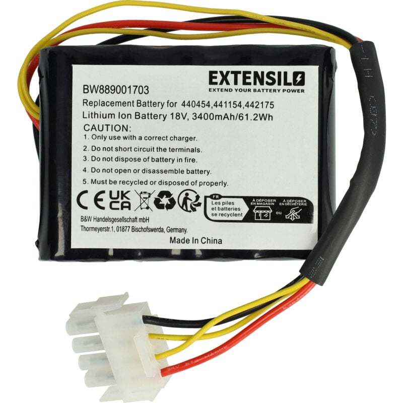Extensilo - 1x Akku kompatibel mit al-ko Robolinho 700 i, 550 w, 800 w, 700 w, 822 w, 500 i, 500 w, 500 iw Rasenmäher (3400mAh, 18V, Li-Ion)