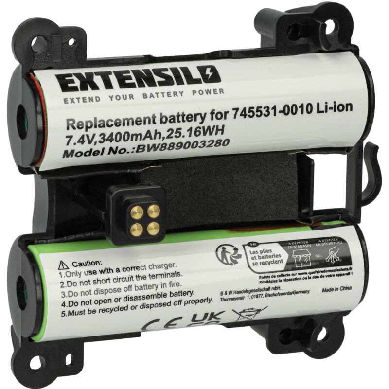 Extensilo - 1x Akku kompatibel mit Bose 071478, 078068 Lautsprecher Boxen Speaker (3400 mAh, 7,4 v, Li-Ion)