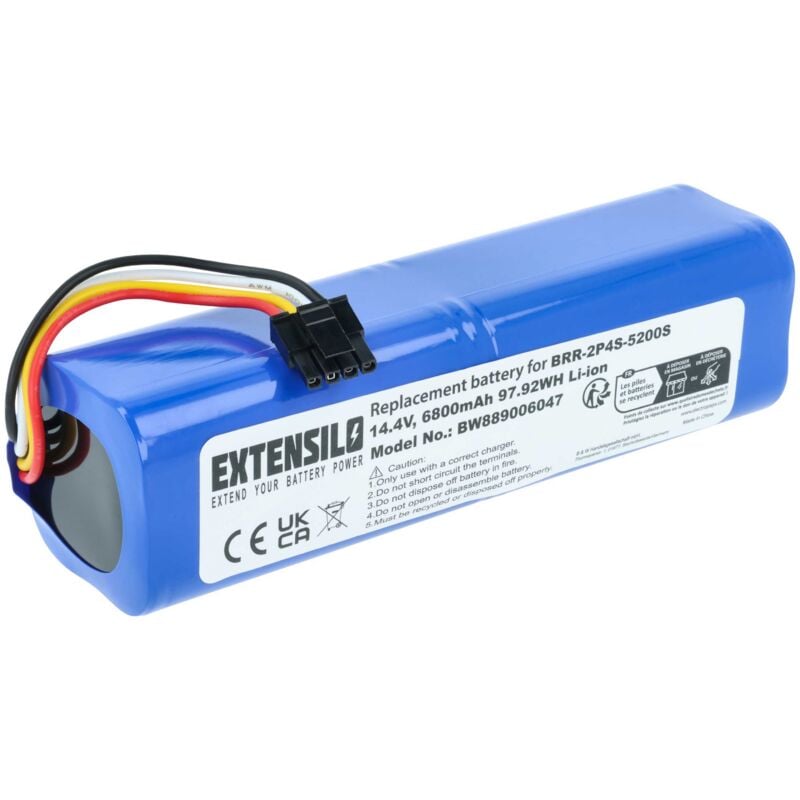 EXTENSILO Akku kompatibel mit Xiaomi Mijia 1C, ROBOROCK S50, ROBOROCK S51, 1S, 1T Staubsauger (6,8 Ah, 14,4 V, Li-Ion)