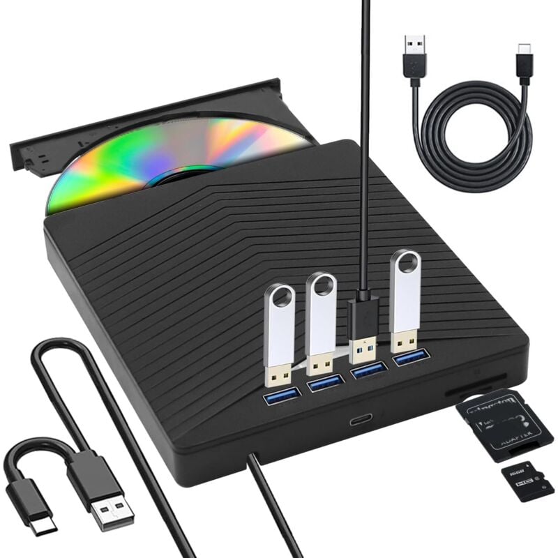 Externes CD/DVD-Brennerlaufwerk, tragbares externes Laufwerk, DVD/BD-Brenner 4k mit USB 3.0 Typ-C, optischer Laufwerksbrenner für PC Windows 11 10 8 7