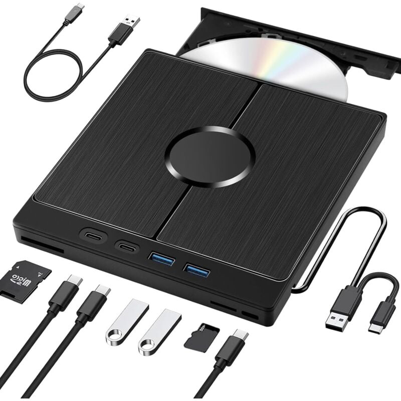 Externes DVD-Laufwerk für PC, Externes DVD-Laufwerk mit SD/TF-Karte, Tragbarer DVD-Brenner, Externes CD-Laufwerk für PC, für MacBook, für Windows
