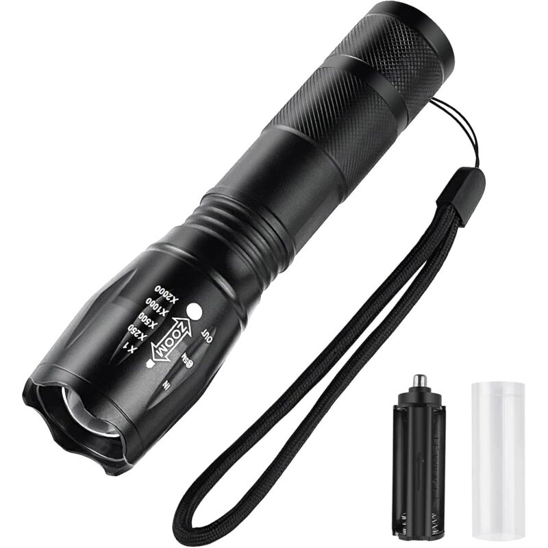 Extrem leistungsstarke LED-Taschenlampe, wasserdichte taktische Taschenlampe, zoombare LED-Taschenlampe, 5 Modi, batteriebetriebene Taschenlampe für