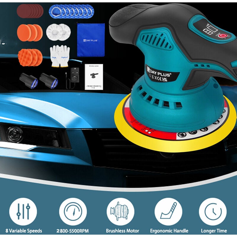 Dayplus - Exzenter Poliermaschine Akku 12V Auto Polierer Poliergerät 150mm Politur set de