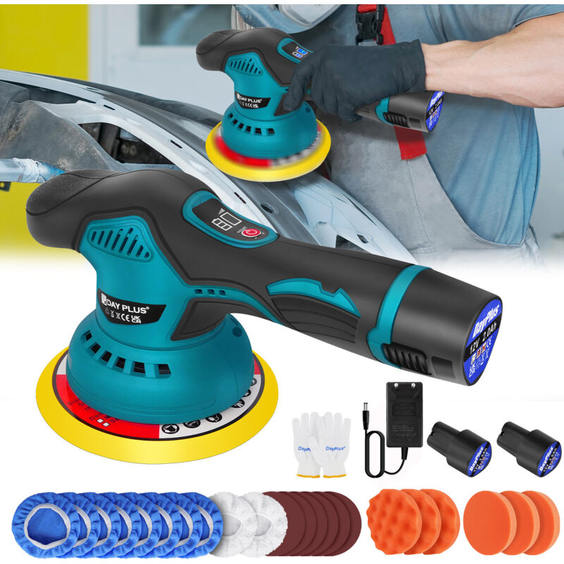 Dayplus - Exzenter Poliermaschine Auto Polierer Poliergerät 150mm Politur +2 akku &Zubehör
