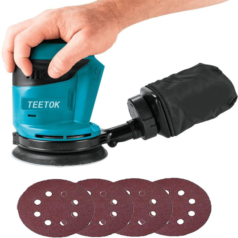 Teetok - Exzenterschleifer,Akku-Exzenterschleifer,Bürstenlos, Exzenterschleifer Poliermaschine 18 v Ø125 mm mit Staubbeutel und 4 Scheiben (kein Akku
