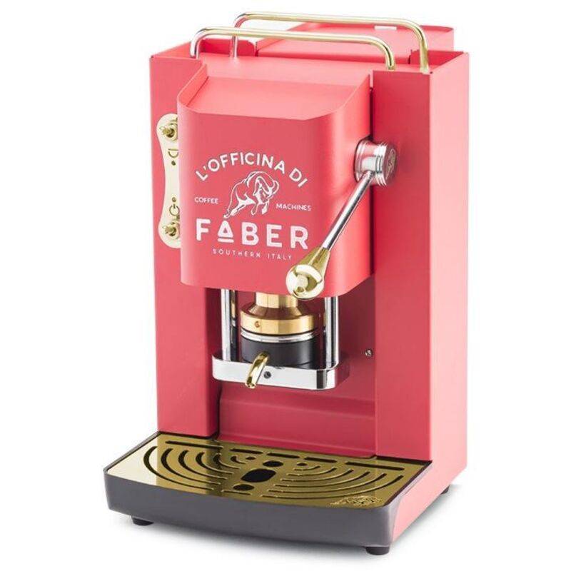 Faber Pro Deluxe - Kaffeemaschine mit Padpresse aus Messing - Matt korallenroter Stahlrahmen