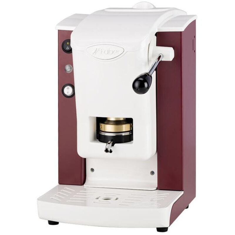 Faber Slot Plast Basic - Kaffeemaschine mit Padpresse aus Messing - Burgunderroter Metallrahmen und weiße Polycarbonatfront