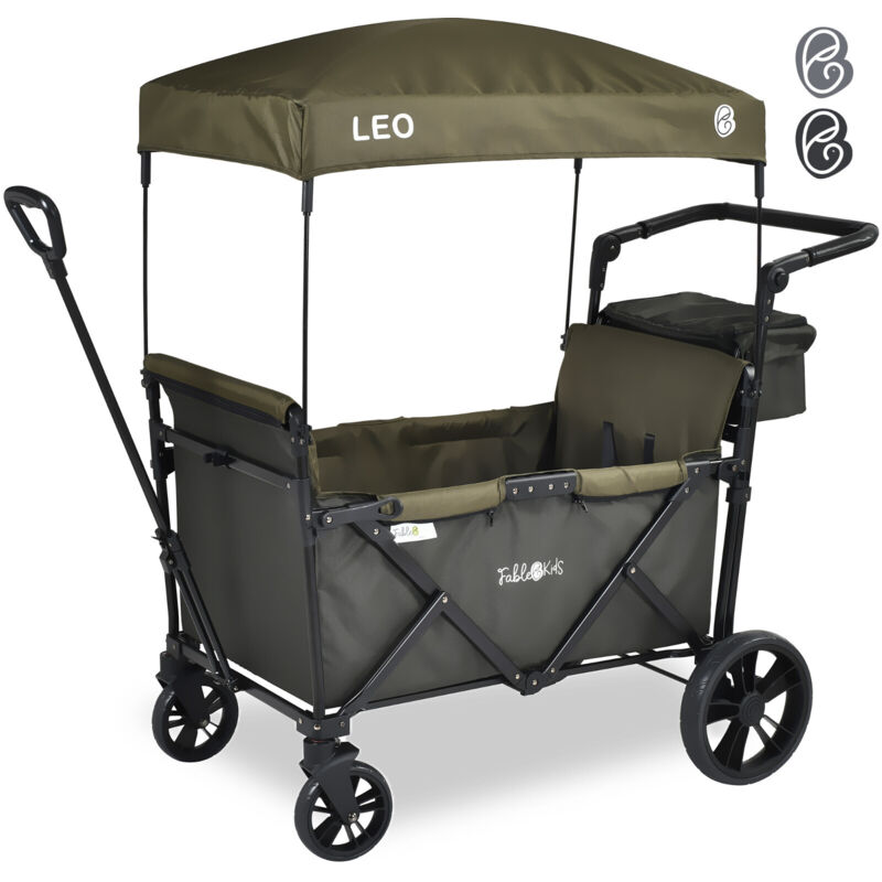 Arebos - FableKids Bollerwagen Leo X2Lite mit Dach 2 Sitzplätze Faltbarer Transportwagen Hecktasche 5-Punkt-Gurt 360° Räder Fußbremse