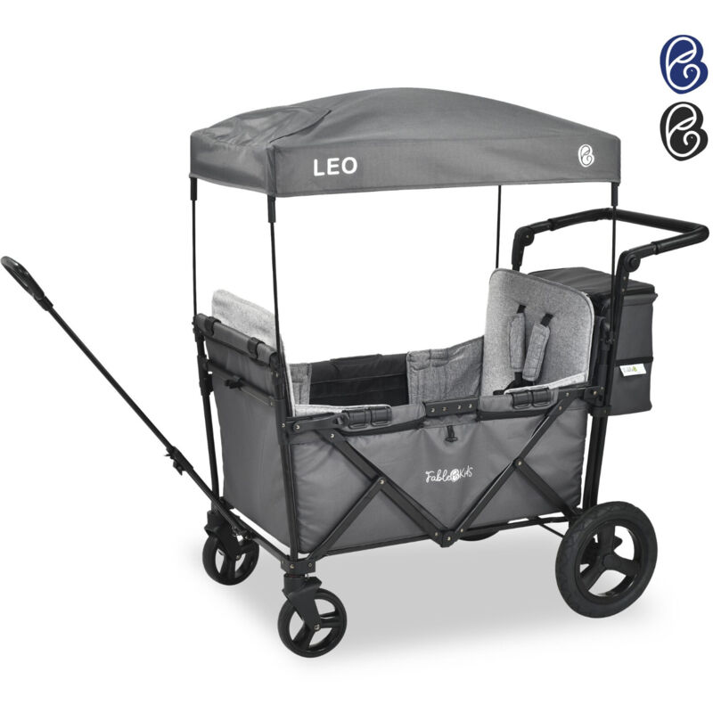 Arebos - FableKids Bollerwagen Leo X2Plus mit Dach 2 Sitzplätze Faltbarer Transportwagen XXL-Hecktasche 5-Punkt-Gurt 360° Offroad Räder Fußbremse