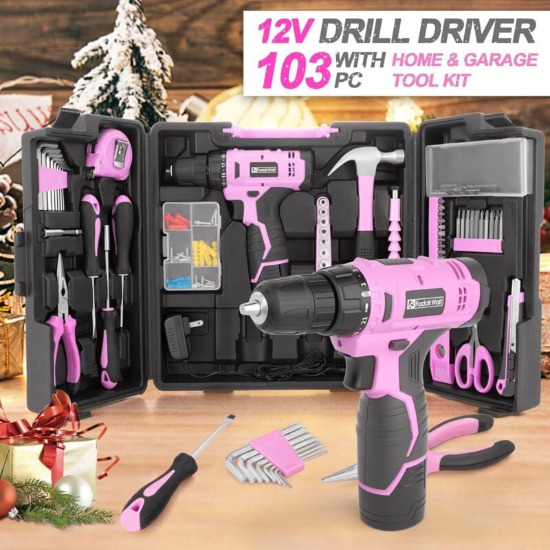 FADAKWALT 12-V-Akkuschrauber, Akku-Bohrmaschine, 21+1 Drehmomentstufen, LED-Licht, für Heimwerkerprojekte-pro