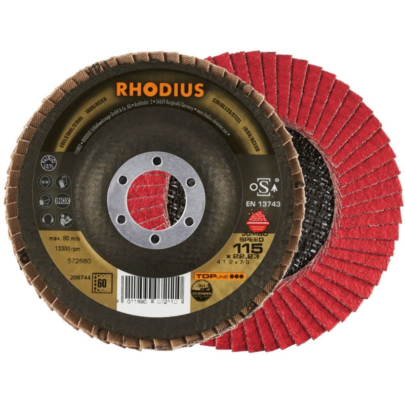 Rhodius - jumbo speed extended, 10 Stück, 115 mm, Korn 60, Fächerschleifscheibe
