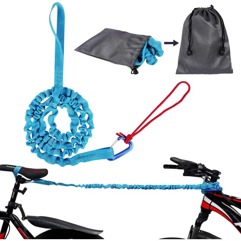 Fahrrad-Abschleppseil für Kinder, 3 m, selbstaufrollend, elastisch, Abschleppgurt, für Kinderfahrräder, Mountainbikes oder Quads, blau