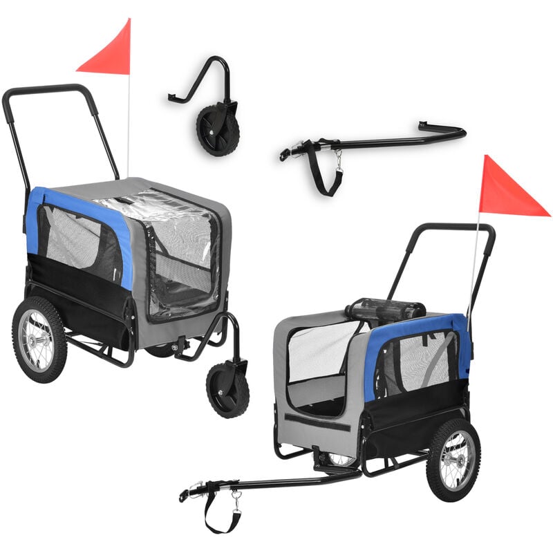 Pro.tec - Fahrradanhänger 2 in 1 Jogger Hunde Transport Blau/Grau/Schwarz