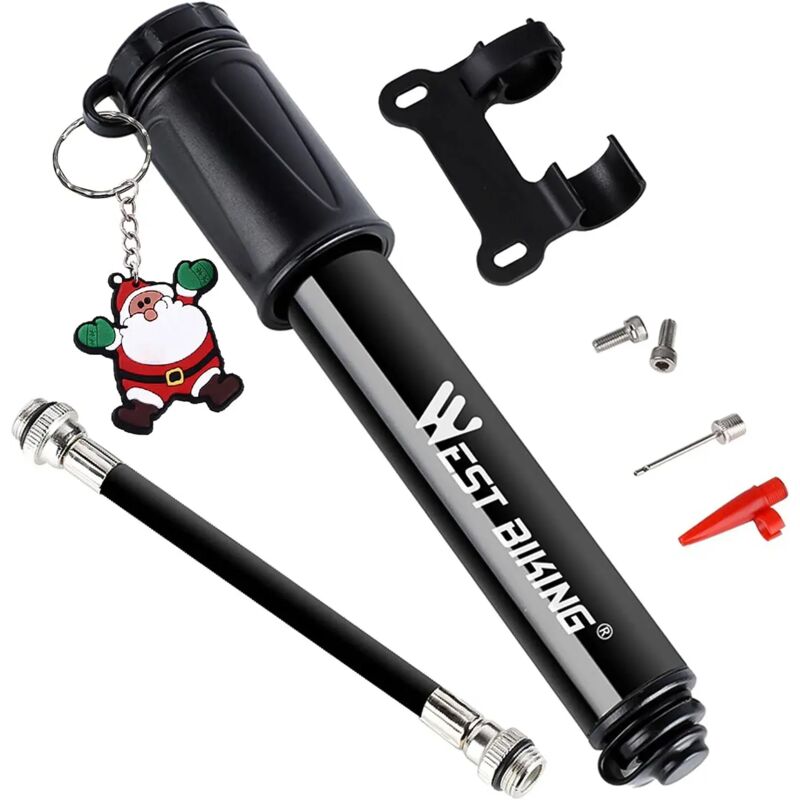 Fahrradpumpe, Fahrradpumpe mit verlängertem Schlauch für MTB, Rennrad, BMX, Mini-Fahrradzubehör, Ball Fit-Aufblasdüse, Presta-/Schrader-Ventil mit